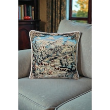 Kırlent Kılıfı Goblen Dokuma Kumaş - 45x45cm Çift Taraflı Biyeli Dekoratif Kırlent Kılıfı - Vs-304 Bej Renk Uyumlu Çok Amaçlı Yastık Minder