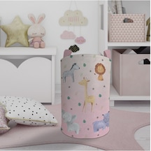 Mekta Home Bebek Ve Çocuk Odası Safari Desenli Pembe Oyuncak Sepeti Renkli Çok Renkli
