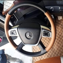 Dikişli Direksiyon Kılıfı Taba /siyah Deri Siyah Dikişli Mercedes Kamyon Tır Için