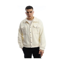 Erkek Kıvırçık Peluş Cıt Cıt Kapamalı Ceket Ekru