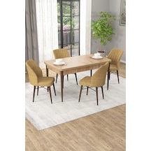 Arel Meşe Desen 80x132 Açılabilir Mdf Masa Yemek Odası Takımı, Mutfak Takımı 4 Adet Sandalye Meşe Masa - 4 Cappuccino - Ceviz Ayak