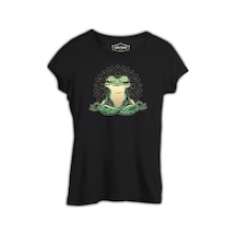 Meditating Frog Siyah Kadın Tshirt 001