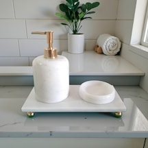 Doğal Mermer Banyo Ve Lavabo Seti 3lü Gold Aksesuarlı Beyaz Doğal Mermer Banyo Ve Lavabo Seti 3lü Gold Aksesuarlı Beyaz