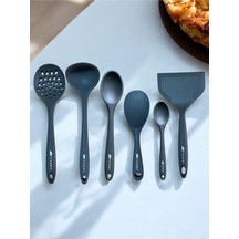 Tr Isıya Dayanıklı Silikon Kevgir Kepçe Kaşık Spatula Seti, 6 Parça, Gri Diğer