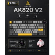 Ajazz Ak820 V2 White Peach Switch Kablosuz Manyetik Oyuncu Klavyesi 8k Hz 0.01mm Rt 0.125ms Gecikme Tft Ekran 10000mah Rgb Bluetooth 5.0 2.4ghz Usb-c Ak820 V2 - Black Gray Yellow