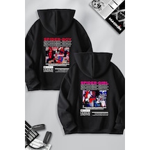 Macklin Sevgili Çift Kombin Spider Boy Ve Girl Sırt Baskılı Özel Tasarım Kapüşonlu Sweatshirt 2li Set Takım Siyah Mck1161 Siyah