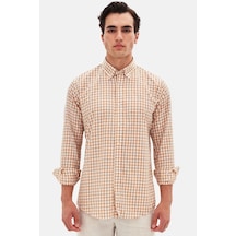 D'S Damat Ds Damat Slim Fit Camel Kareli Ekoseli Gömlek 7HC02ORT09265 Camel