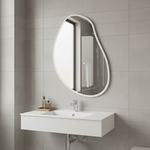 40x52 Cm Modern Düzensiz Organik Form Duvar Aynası Beyaz Çerçeveli Dekoratif Banyo Ve Salon Ayna Modeli Beyaz