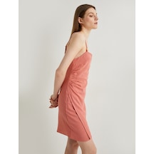 Koton Keten Karışımlı Elbise Mini İnce Askılı Boncuklu Rose 4sak80425pw Pembe