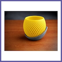 Bezos 3d Baskı Küre Saksı - Kafes Dokulu İki Parçalı Dekoratif Saksı - Sarı-gri Nıda 92446323