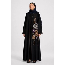 Nazzain Siyah Gold Nakış Detaylı Abaya Çok Renkli