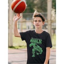 Sevbano The Incredible Hulk Yazılı Unisex Film Kahramanı Çocuk Tişört 1- Siyah