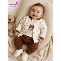 Agucuk Baby Kulaklı Ayılı Ceketli 3 Lü Erkek Takım 3-12 Aylık -ba464395270 - Kahverengi