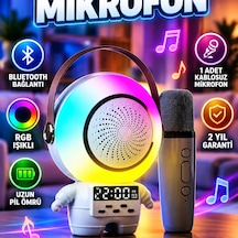 Astronot Bluetooth Karaoke Hoparlörü 1 Kablosuz Mikrofonlu, Rgb Işıklı Taşınabilir Speaker Seti
