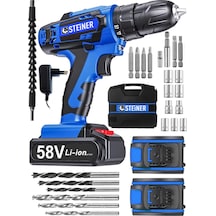 Steiner V-tech 58 V 5 Ah Darbeli Şarjlı Çift Akülü Vidalama Matkap Mavi