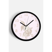 Sevimli Tavşan Temalı Çocuk Odası Modern Duvar Saati - 30cm - Önü Camlı Siyah Kasa-jh0019 Siyah