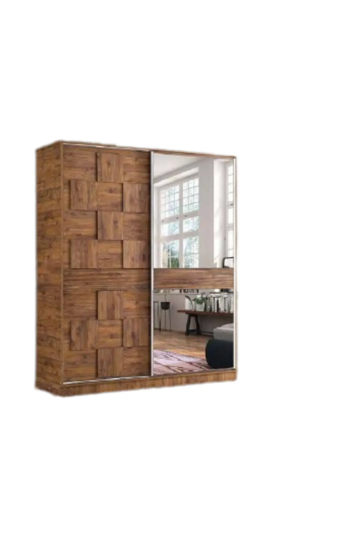 Pamukkale 140 X 59 X 212 Sürgülü Dolap-ceviz-aynalı