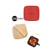 150 Adet Kare Model Pişirme Kağıdı Ve Silikon Airfryer Matı 21,5 Cm Plastik Beyaz Diğer
