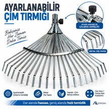 Ayarlanabilir Metal Çim Yaprak Toplama Tırmığı 22 Diş 30-45 Cm Yelpaze Bahçe Tırmığı