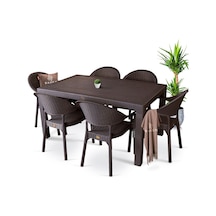 Bambu Pro 90x150cm Rattan Bahçe Balkon Masa Takımı 6 Kişilik Camsız Set Kahverengi