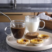 3b Trend Borosilikat Çift Cidarlı Cam Kupa Bardak 250 Ml Şeffaf