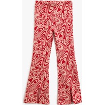 Koton İspanyol Paça Tayt Pantolon Yırtmaç Detaylı Beli Lastikli Kalpli Jakarlı Pembe Desenli 3skg40117ak 3SKG40117AK2D7 Pembe Desenli