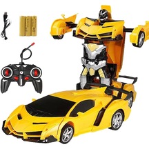 Çocuk Oyuncakları 1:18 Uzaktan Kumandalı Arabayı Tek Tıklamayla Dönüştüren Robot-sarı