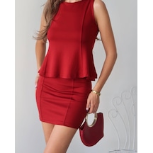 Soonaksesuar Kadın Modal Kumaş Volanlı Mini Etek Takım Kırmızı Soonaksesuar Kadın Modal Kumaş Volanlı Mini Etek Takım Kırmızı