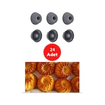24 Lü Yıkanabilir Mini Göbekli Muffin Pişirme Kalıbı, Cupcake, Antrasit Silikon Gri Diğer