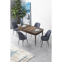 Canisa Concept Zen Serisi 80x132 Mdf Açılabilir Barok Ahşap Desen Masa Takımı Ve 4 Füme Sandalye Masa Barok Ahşap Desen 4 Füme Sandalye