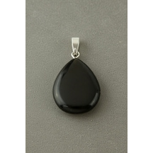 Onix - 785 - Oval Doğaltaş Kolye Ucu 1 - Nazblsmm - Adet Siyah Metal