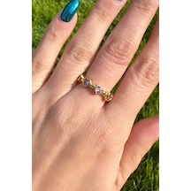 Gold Zirkon Pembe Taşlı Kalp Yüzük Pembe