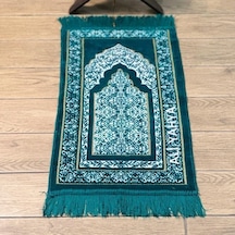 İsme Özel Nakışlı Kadife Çocuk Seccadesi Yeşil Renk - 39x80-180 Gr Çok Renkli