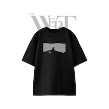 Thewert Shark Waves Tasarım Baskılı Ünisex Siyah Oversize T-shirt