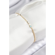 Pirinç Zirkon Taşlı Boncuk Model Ezme Zincir Gold Renk Kadın Bileklik Altın