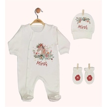 Pia Baby Gl 1949-01 İsme Özel Üçlü Tulum Set Krem