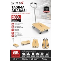 Staxx 200 Kg Platform Taşıma Arabası Katlanır Ahşap Yük Arabası Buzdolabı Koli Taşıma Arabası