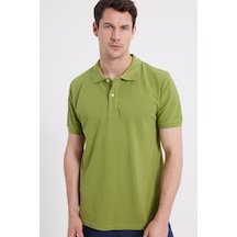 Tudors Erkek Slim Fit Dar Kesim %100 Pamuk Yeşil Polo Yaka Tişört-46201 Yeşil
