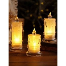 Ledli Pilli 3lü Set Mum Görselli Gece Lambası Açık Kahverengi