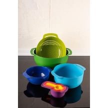 Easy Mix 9 Parça Karıştırma Kabı Seti - Ölçü Kaşığı Ve Süzgeçli Renkli Set Çok Renkli