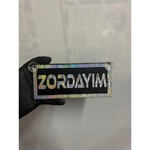 Siyah Renk Üzeri Hologram Renk Zordayım Yazılı Vantuzlu Cam Süsü