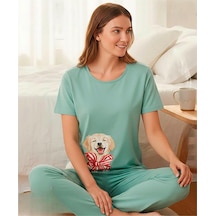 Mihra Kadın Milan Bisiklet Yaka Kısa Kol Likralı Pijama Takımı 50125y - 1 Adet Yeşil