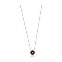 Zirkon Taşlı Rose Altın Kaplamalı Siyah Mineli Yuvarlak Gümüş Kolye Gold - Rose Gold - Gümüş