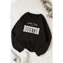 Unisex Houston Bisiklet Yaka Sweatshirt Siyah