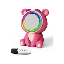 Pembe Ayıcık Figürlü Mini Karaoke Hoparlör Mikrofonlu Taşınabilir Kablosuz Ses Sistemi Led Işıkl