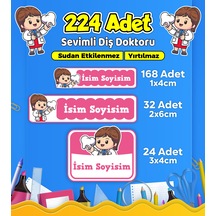 Sevimli Diş Doktoru Temalı Okul Kreş Kişiye Özel İsim Etiket Seti - Model 510 Çok Renkli