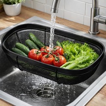 Lavabo Üstü Paslanmaz Çelik Sepet Süzgeç - Sebze Meyve Yıkama Ve Makarna Süzme Lavabo Organizeri Genel