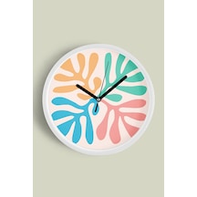Soyut Yaprak Desenli Modern Tasarım Duvar Saati - 35cm - Önü Camlı Beyaz Kasa - Sessiz Mekanizma Beyaz