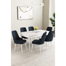 Elis Beyaz Mermer Desen 80x132 Açılabilir Mutfak Masası Takımı 6 Adet Sandalye Gül Kurusu Masa Pembe