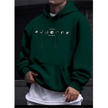 Medinenur Ayın Evreleri Baskılı Kapüşonlu Sweatshirt Yeşil